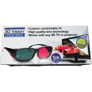 3D Vision Deluxe Glasses Red Cyan Anaglyph Universal Fit Over Glasses 1pk